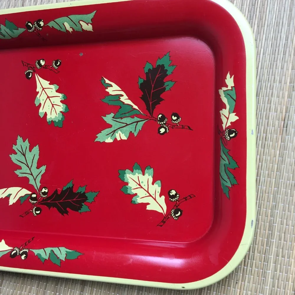 Vintage Metal Autumn Acorn Oak Leaf Tray - Picture 4 of 6